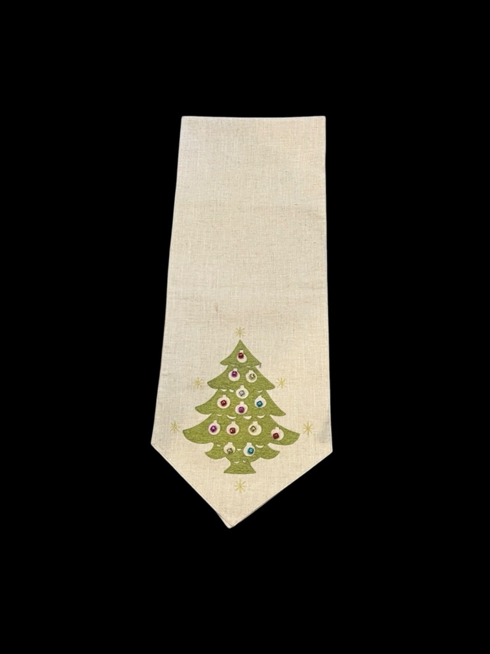 Domain Holiday Christmas Tree Applique Jingle Bells Table Runner 71"x13.25”